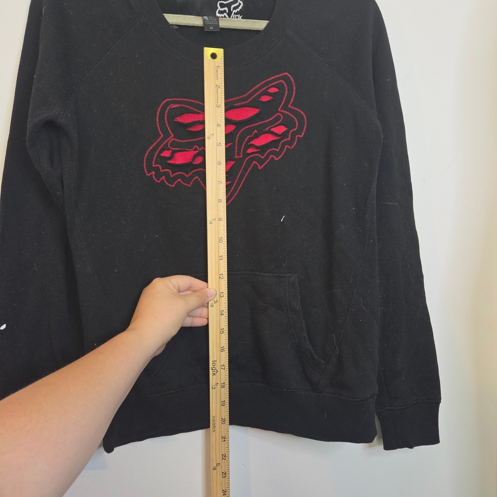 Fox Racing Womens Black Crewneck Sweatshirt Red Embroidered Logo Size M Raglan - Picture 5 of 7